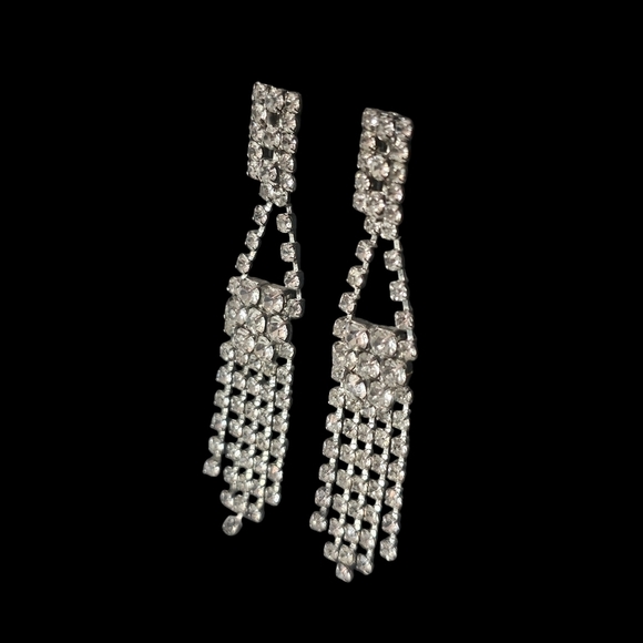 Rhinestone Waterfall Earrings, Vintage, weddings, new years, pierced ears - Picture 3 of 4